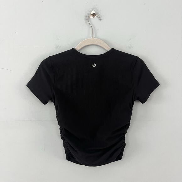 Lululemon All It Takes Ribbed Nulu Black Cropped Ruched T-Shirt - Picture 5 of 6